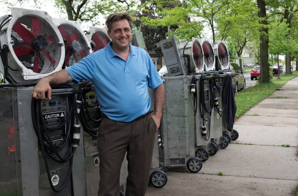 Bed Bug Guys heat treatment equipment set up in a Minneapolis home for whole-home thermal remediation
